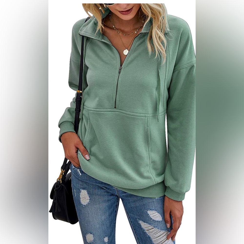 Women's Long Sleeve Zipper Sweatshirt Drawstring Zip Pullover with Pockets